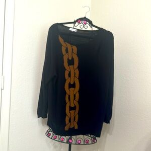 Calvin Klein Black and Brown Boxy 3/4 Sleeve Blouse